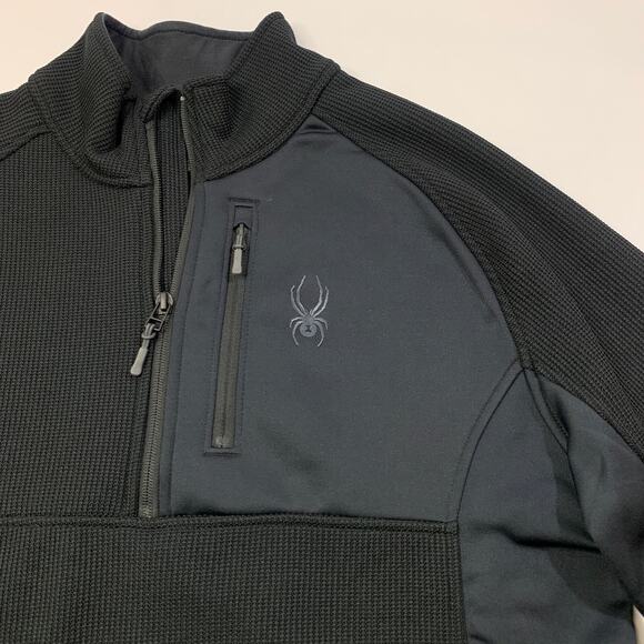 Spyder Jacket Mens Large Charcoal Black Gait Half Zip Raglan Sleeve Fleece Lined - Picture 3 of 12